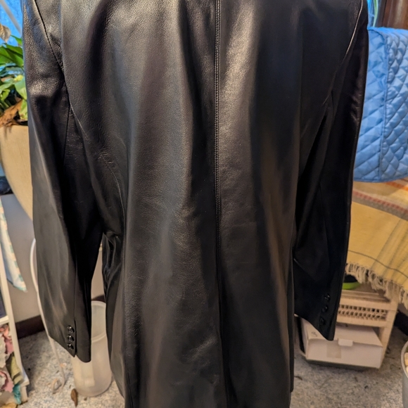 NWOT Linda Allard Ellen Tracy Blk Leather One Button Blazer Sz 12R - Picture 6 of 7